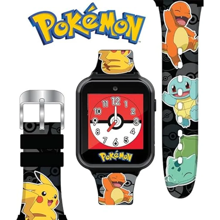 Accutime Kinder Smart Watch Pokémon (schwarz): Selfie Kamera, Foto & Video, Stoppuhr, 3 Hintergründe, 10 Zifferblätter, – Bild 6