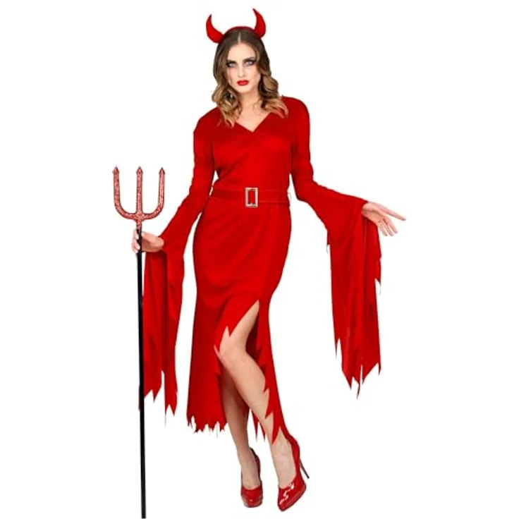 W WIDMANN MILANO Party Fashion Teufel Kostüm, rotes Kleid mit Gürtel und Teufelshörner, Größe XS, für Halloween und Fasching – Bild 2