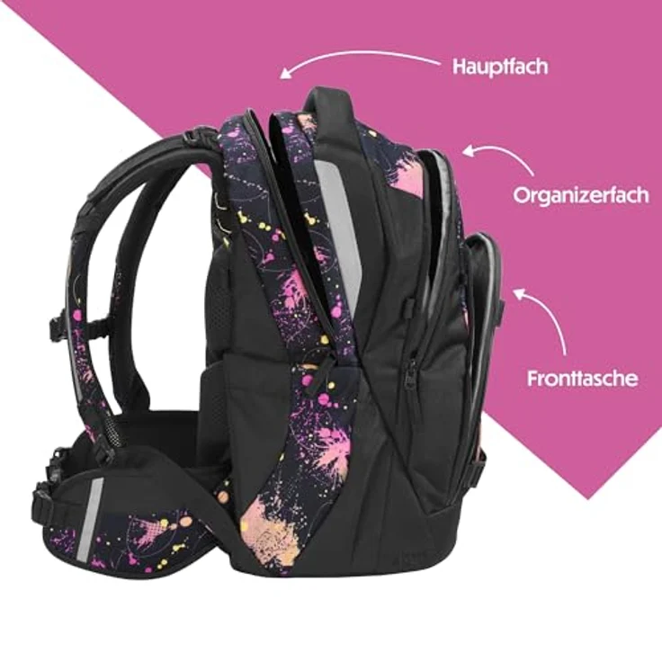 Coocazoo Mate Schulrucksack „Colour Drift”, schwarz, ergonomisch, höhenverstellbar, 30 Liter Volumen, mit Brust- und Hüftgurt, ab der 3. Klasse – Bild 3
