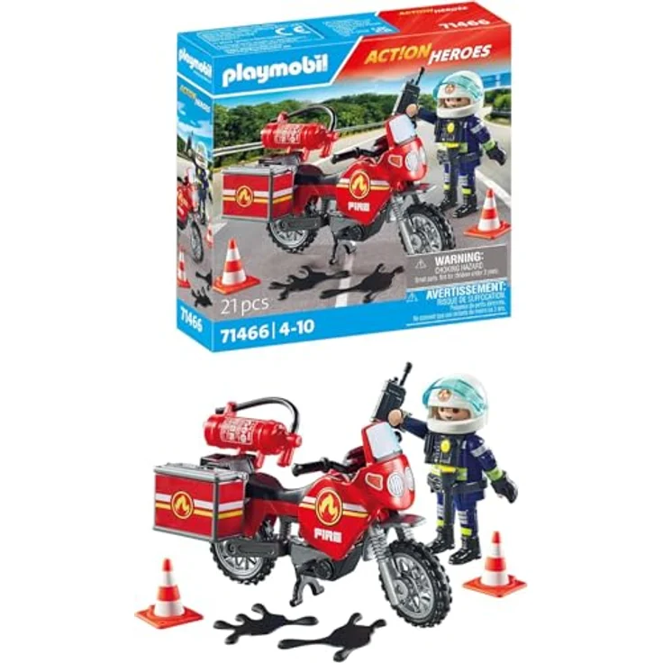 PLAYMOBIL Action Heroes 71466 Feuerwehrmotorrad am Unfallort, Spielzeug mit Funkgerät und Feuerlöscher, für Kinder ab 4 Jahren – Bild 1