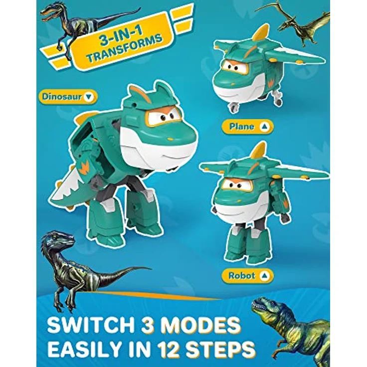 Super Wings Tino Dinosaur 5“ Verwandlung Charakter, einfacher Wechsel vom Flugzeug zum Roboter, Geschenkspielzeug für Vorschulkinder ab 3 Jahren, Grün – Bild 3