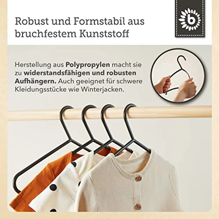 Bieco Kleiderbügel Kinder 8 St. Schwarz | Länge ca 30 cm | Baby Kleiderbügel | Kunststoff Kleiderbügel Kinder Baby | Baby Organiser Für Kleiderschrank | Kleiderbügel Baby | Baby Clothes Hangers – Bild 6