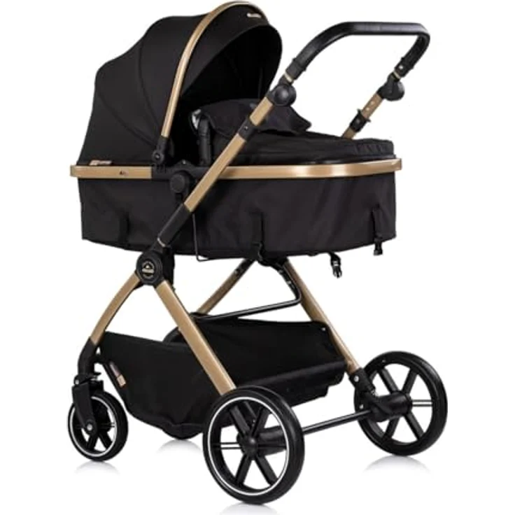 Chipolino Kombikinderwagen Pearl 2 in 1, umbaubar mit Rucksack, Fußsack, gefederter Rahmen, schwarz – Bild 2