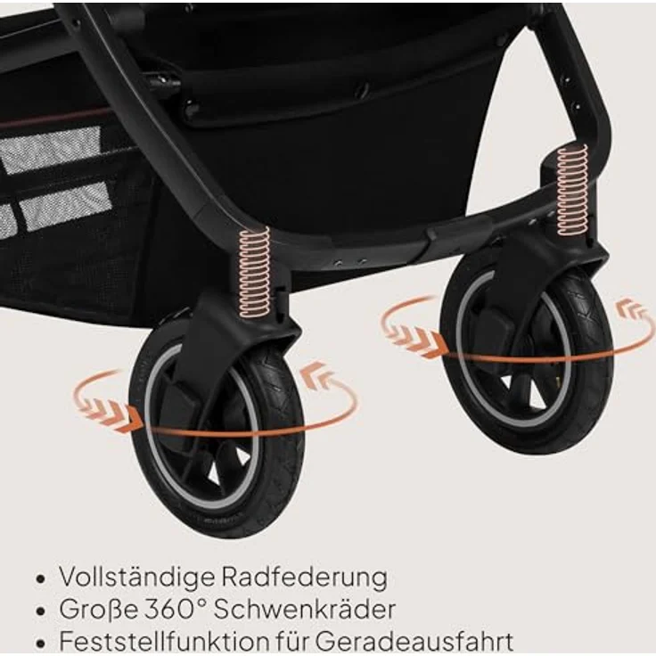 Lionelo Amber 3 in 1 Kombikinderwagen, mit sportlichem Sitz, Babywanne, Autositz und umfassendem Zubehör, Beige Sand – Bild 4