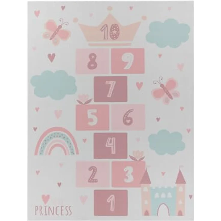 TT Home Kinderteppich, rutschfest, Tiere und Weltkarte, Rosa Creme, 160x220 cm, 100% Polyester, maschinell gewebt, STANDARD 100 by OEKO-TEX – Bild 5