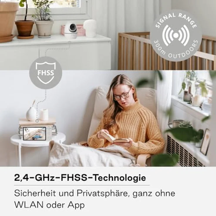 Jané Eye Pro Baby-Monitor, Babyphone mit rotierender Kamera, 5 Zoll Farbdisplay, motorisierte Neigungsverstellung, weiß – Bild 6