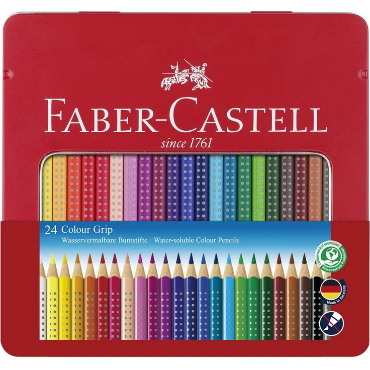 Faber-Castell Colour Grip Buntstift - 24er-Metalletui, ergonomisch mit Soft-Grip-Zone, hochpigmentierte Mine – Bild 1