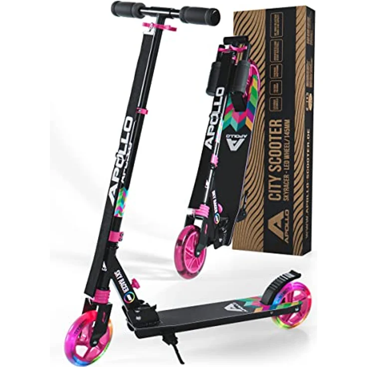 Apollo Scooter LED - Skyracer Led | Klappbarer City Roller mit Federung für Kinder ab 5 Jahren | Verstellbarer Tretroller für Erwachsene - bunt – Bild 1