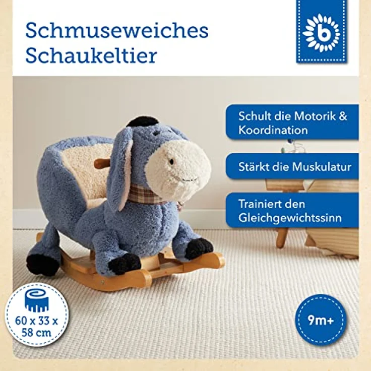 Bieco Plüsch Schaukeltier Esel | Kinder Schaukelstuhl mit Sicherheitsgurt | | Schaukel Kleinkind | Zimmer | Baby Schaukelwippe ab 9 Monate | Schaukelpferd Holz – Bild 2
