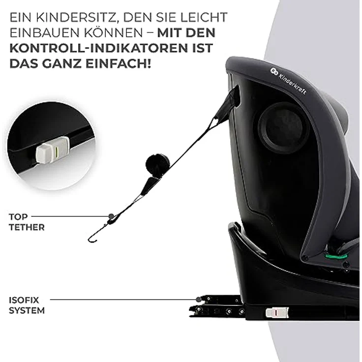 Kinderkraft i-GROW i-Size Reboarder-Kindersitz, drehbar ab Geburt bis 12 Jahre (40-150 cm), mit Sitzverkleinerer, Isofix-Basis & Top Tether - Grey – Bild 6