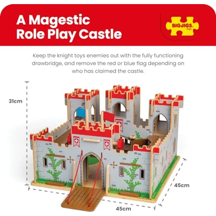 Bigjigs König George's Schloss, Holzspielzeug mit funktionierender Zugbrücke und Geheimtür für kreative Rollenspiele – Bild 3