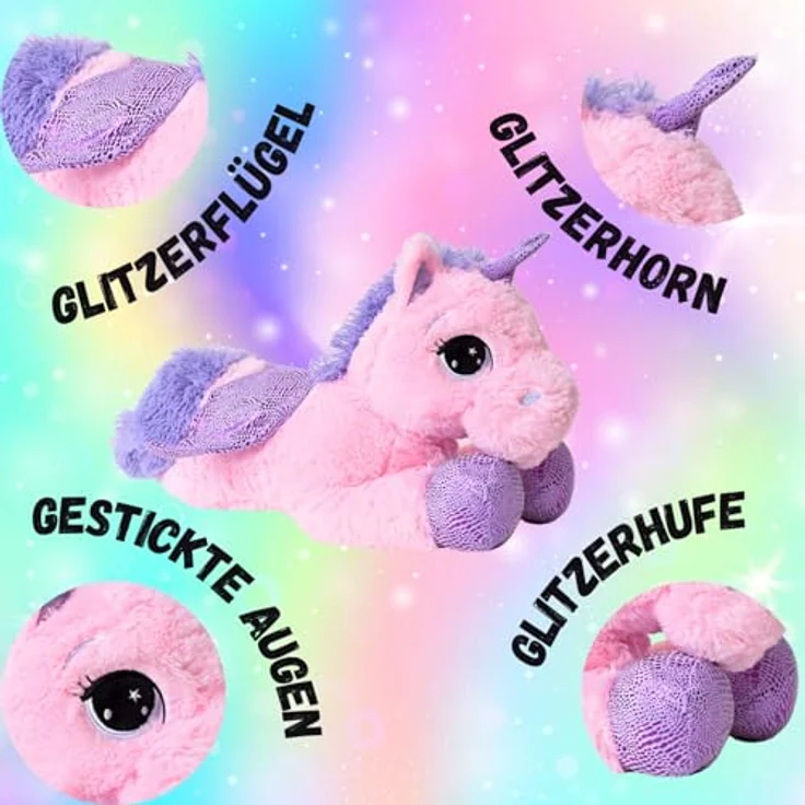TE-Trend Einhorn-Stofftier 45 cm - Kuscheliges Plüschtier-Einhorn mit lila Glitzerhorn für magische Abenteuer – Bild 4