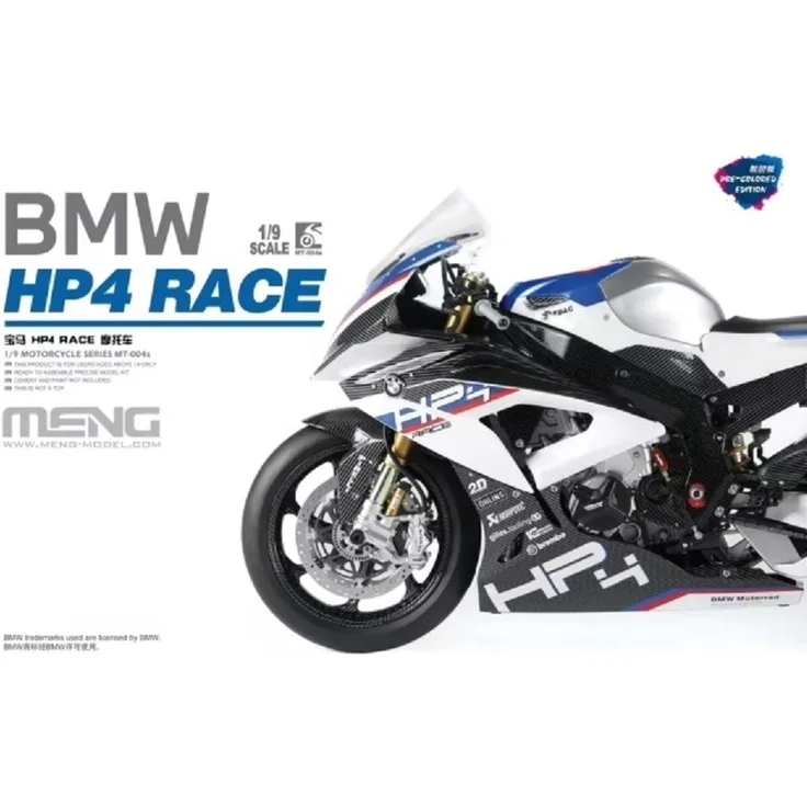 Meng-Model BMW HP4 RACE (Pre-colored Edition), Modellfahrzeug im Maßstab 1:9 mit vorlackierten Komponenten, rote Farbgebung, limitierte Auflage