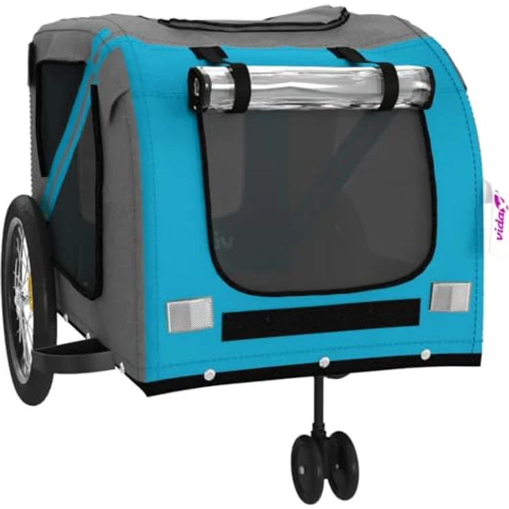 vidaXL Fahrradhundeanhänger Fahrradanhänger Hunde Blau und Grau Oxford-Gewebe und Eisen, 45 kg Tragfähigkeit und PVC-Dach – Bild 5