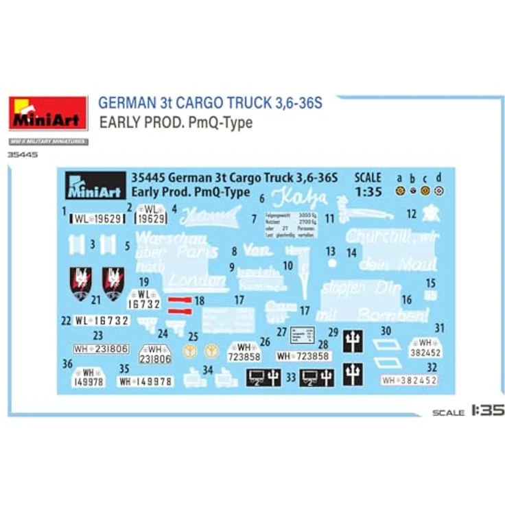 Other 1:35 Dt. 3t. Cargo Truck, Modellfahrzeug mit detaillierten Photoätzteilen und 6 Decal-Varianten für Dioramen – Bild 5