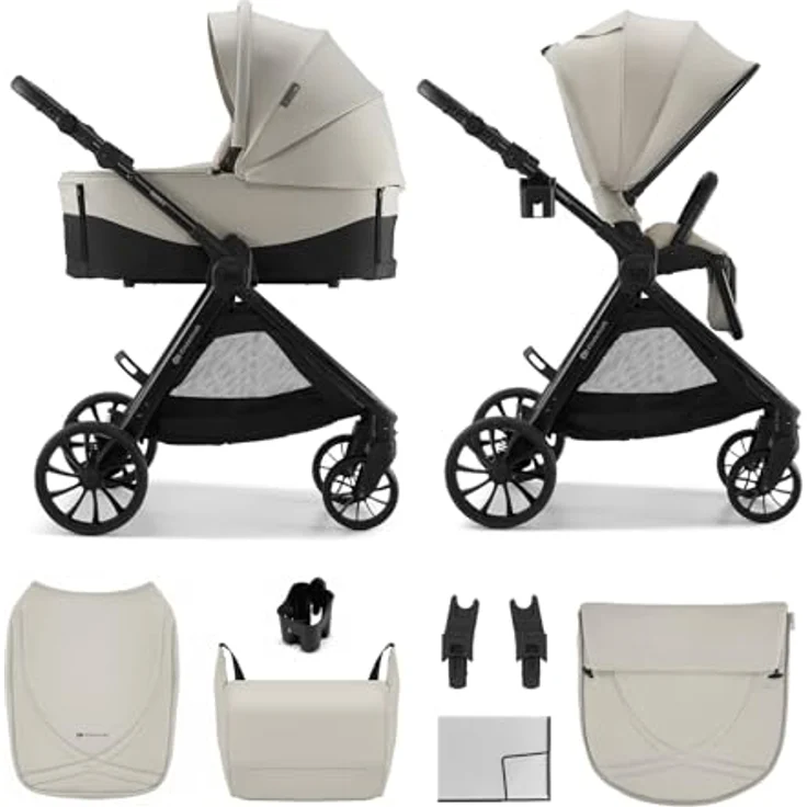 Kinderkraft VESTO 2, 2-in-1-Kombikinderwagen mit Babywanne und wendbarem Sportsitz, faltbar, 8/11" Räder, Beige – Bild 1