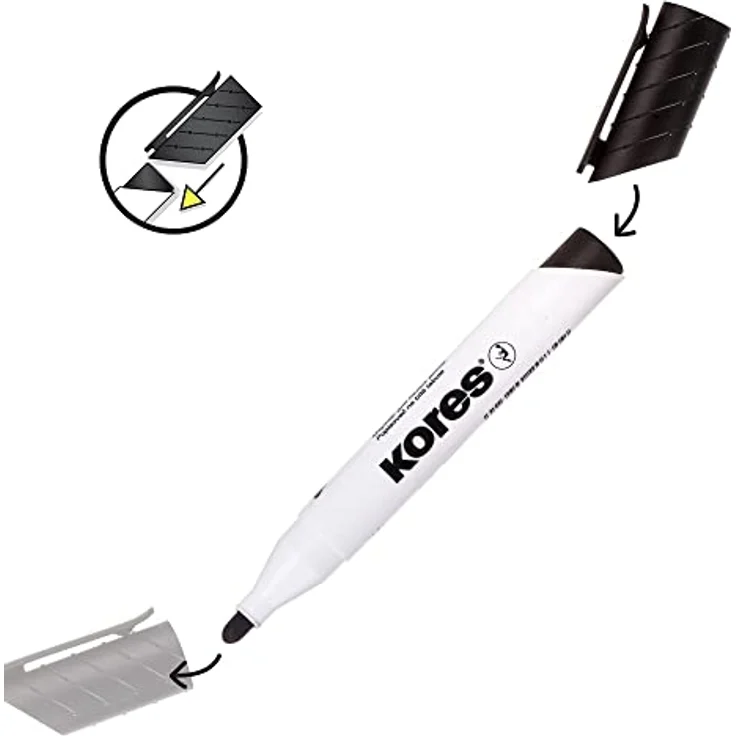 KORES Whiteboard Marker M20843, 3mm Rundspitze, 4er Set in schwarz, blau, rot, grün, schnell trocknend, rückstandslos und schattenfrei entfernbar – Bild 7