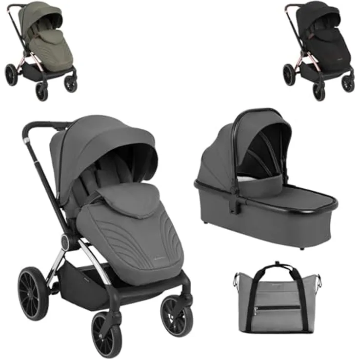 Kikkaboo Kara 2 in 1 Kinderwagen, Babywanne und Sportsitz, verstellbar, faltbar, inkl. Wickeltasche, geeignet ab Geburt bis 22 kg