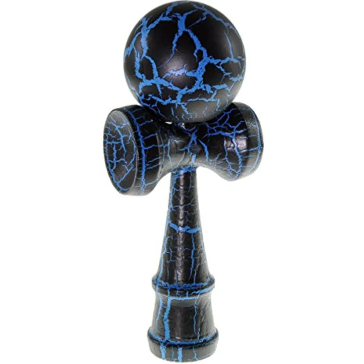 Ganzoo Kendama, Original Japanisches Holz-Sportgerät aus Buchen-Holz, Geschicklichkeitsspiel mit Kugel, Schnur und Fangteller, blau schwarz – Bild 4