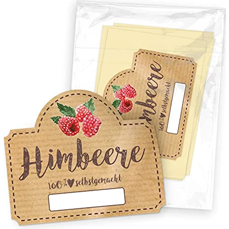 itenga 50x Marmeladen Etikett Himbeere, selbstklebende Sticker aus hochwertigem Papier, 4,5x3,8cm, 100% selbstgemacht – Bild 2