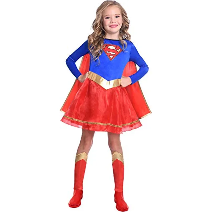 amscan Alter 6-8 Jahre Klassisch Super-Mädchen Supergirl Warner Bros Schickes Kleid Kostüm (Alter 6-8 Jahre)
