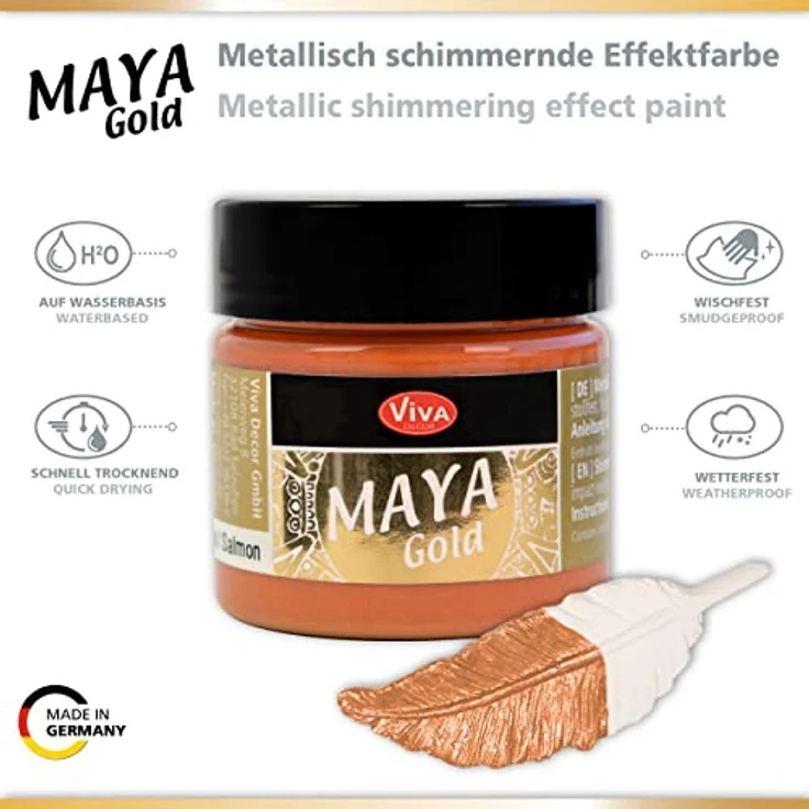 Viva Decor Maya Gold Metallglanzfarbe, 50 ml, Champagner rose, kratzfest und wetterfest für alle Oberflächen – Bild 2