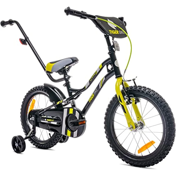sun baby Jungenfahrrad 16 Zoll Tiger Bike Grün mit Stützrädern und Schubstange, für Kinder 2-6 Jahre, BMX Fahrrad Kinder – Bild 1