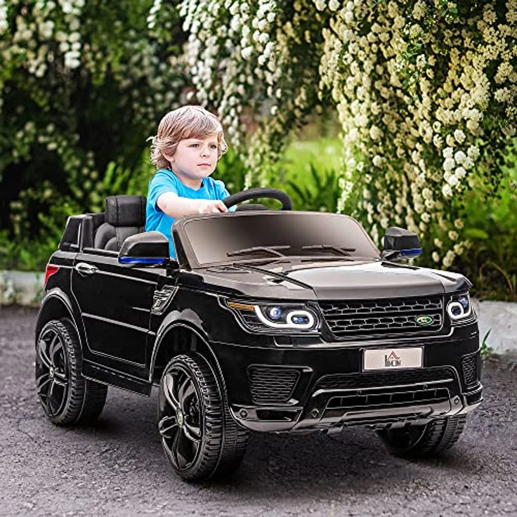HOMCOM Elektro-Kinderauto Kinderfahrzeug, Kinder-SUV mit Sicherheitsgurt, Hupe, Scheinwerfer, Belastbarkeit 30 kg, (1-tlg), mit Fernbedienung, Musik, schwarz – Bild 2