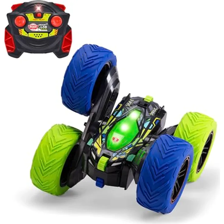 Dickie Cyber Flip RC Auto, ferngesteuertes Fahrzeug mit 360°-Stunts und LED-Licht, grün-blau