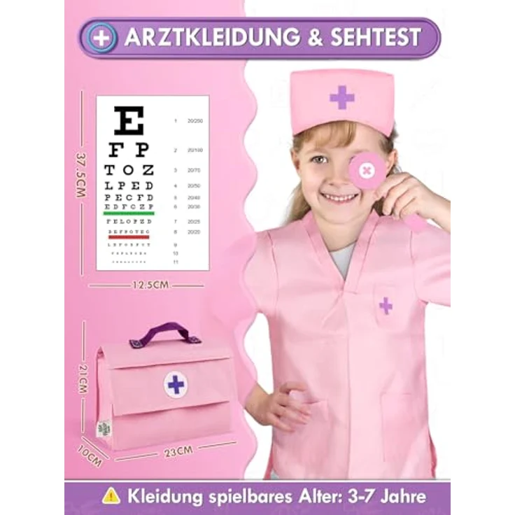 Lehoo Castle Arztkoffer Kinder, 23-teiliges Spielzeugset mit Arztkittel und Medizingeräten, rosa, für Mädchen ab 3 Jahren – Bild 4