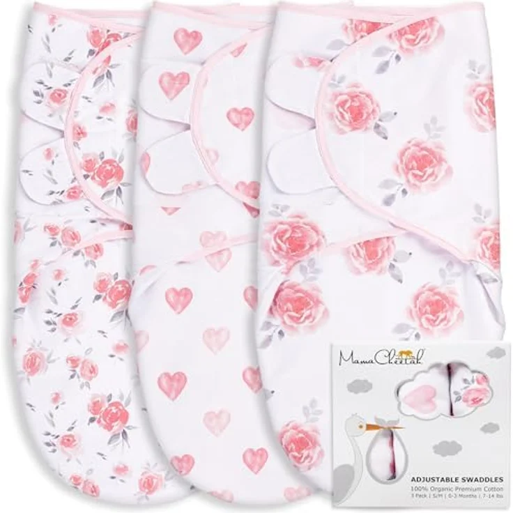 Mama Cheetah Pucksack Baby, verstellbares Wickeltuch aus 100% Bio-Baumwolle, für Säuglinge (3-6 Monate), 3er-Pack, hüftgesundheitsfördernd – Bild 1