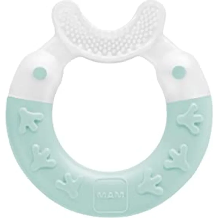 MAM Beißring Bite & Brush, Zahnungshilfe mit extra-weichen Borsten zur Zahnpflege, ab 3+ Monate, türkis