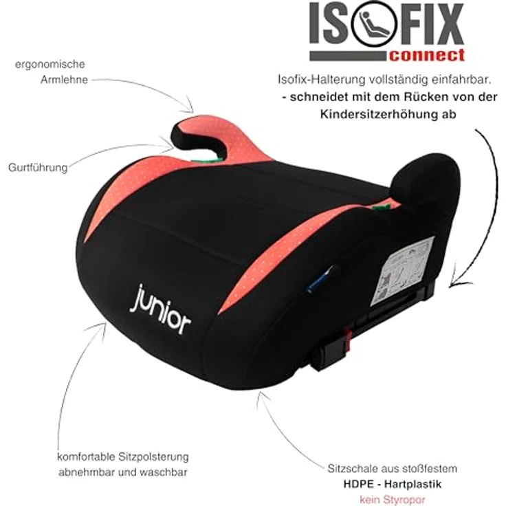 Petex Kindersitzerhöhung Max Plus, ab: 6 Jahren, ISOFIX-Befestigung & 3-Punkt-Gurt, ergonomisches Design, HDPE-Kunststoff, schwarz – Bild 2