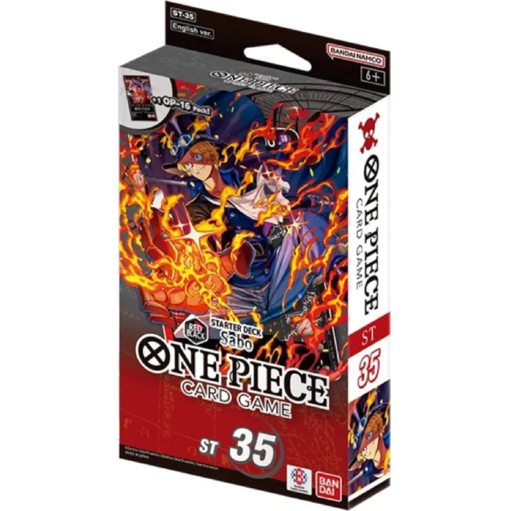 Bandai One Piece Card Game ST-35 Sabo Starter-Deck, rotes/schwarzes, spielbereites Deck mit 5 neuen Karten und Booster Pack OP-16