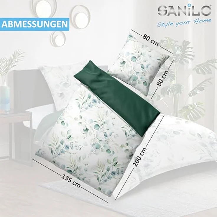 Sanilo® Bettwäsche 135x200 cm, 100% feinste Baumwolle, Oeko-TEX Zertifiziert (Eukalyptus, Wendebettwäsche) – Bild 5