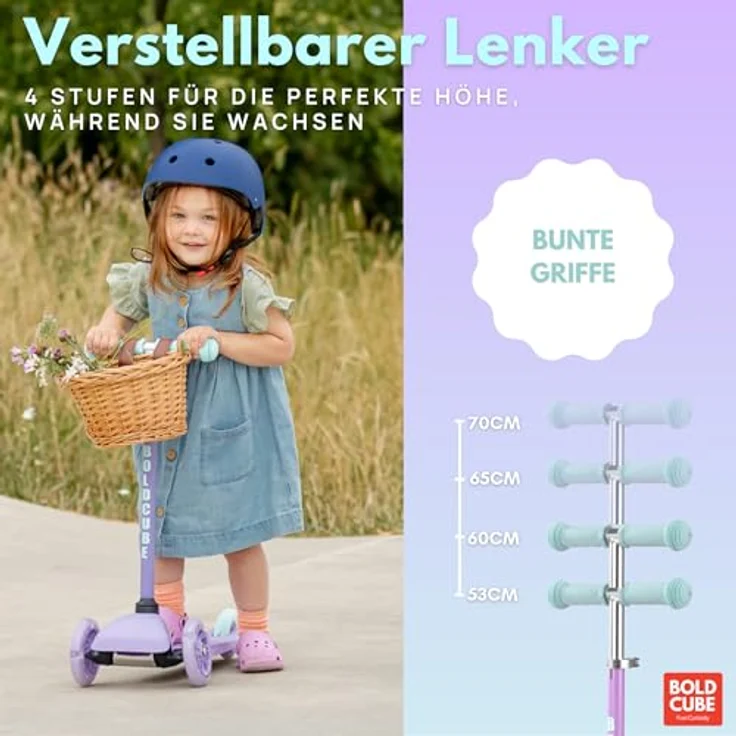 BOLDCUBE Teeny 3-Rad-Tretroller, verstellbarer Lenker, blinkende Räder, geeignet für 2-6 Jahre – Bild 2