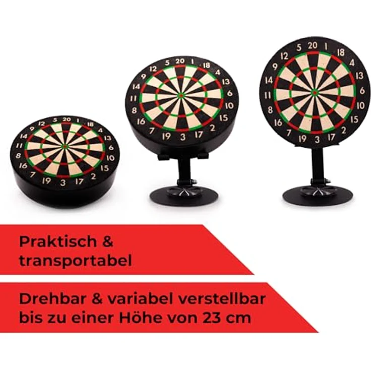 Karella Mini Dartboard Bulli, Miniatur Dartscheibe Ø 15 cm mit verstellbarem Metallständer, inkl. 6 schwarzen Steeldarts, für Zuhause, Schreibtisch, Deko, Geschenk – Bild 2