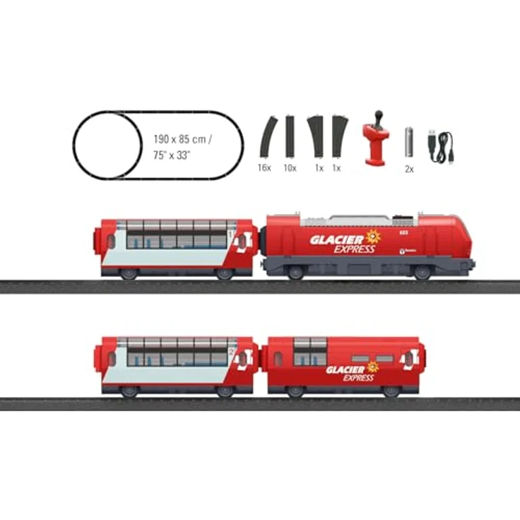 Märklin my world - Startpackung Glacier Express - 29348, Spur H0, 33-tlg. Set mit Elektrolokomotive, 2 Panoramawagen, Speisewagen und robusten Kunststoffgleisen – Bild 2