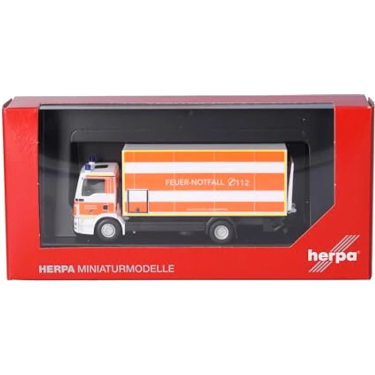 Herpa Man TGM Koffer-LKW mit Ladebordwand, Feuerwehr Düsseldorf, Miniatur im Maßstab 1:87, Sammlerstück, Made in Germany, Kunststoffmodell – Bild 5