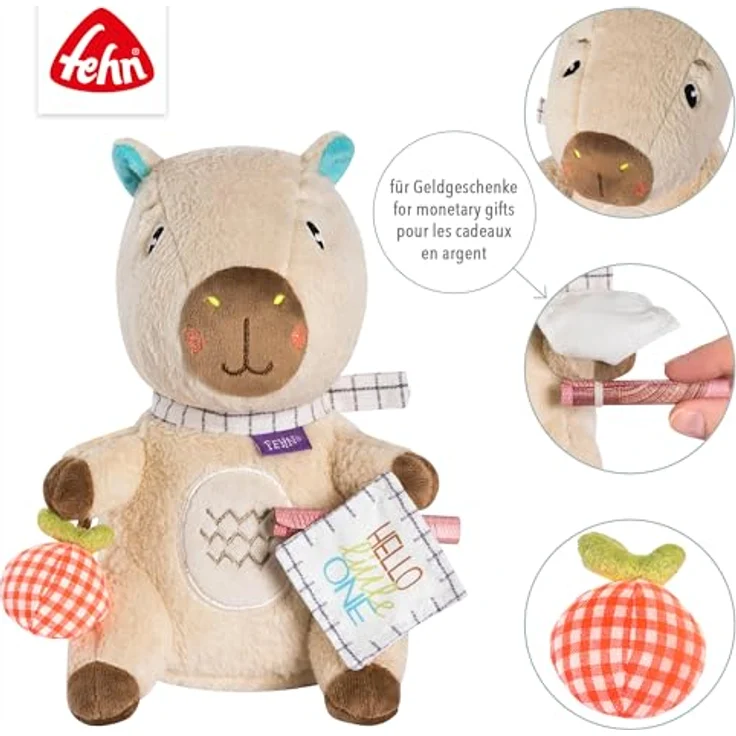 Fehn Kuscheltier Capybara Clara „Hello little One", weich und anschmiegsam, für Babys ab 0+ Monaten, Plüsch und Velours – Bild 4