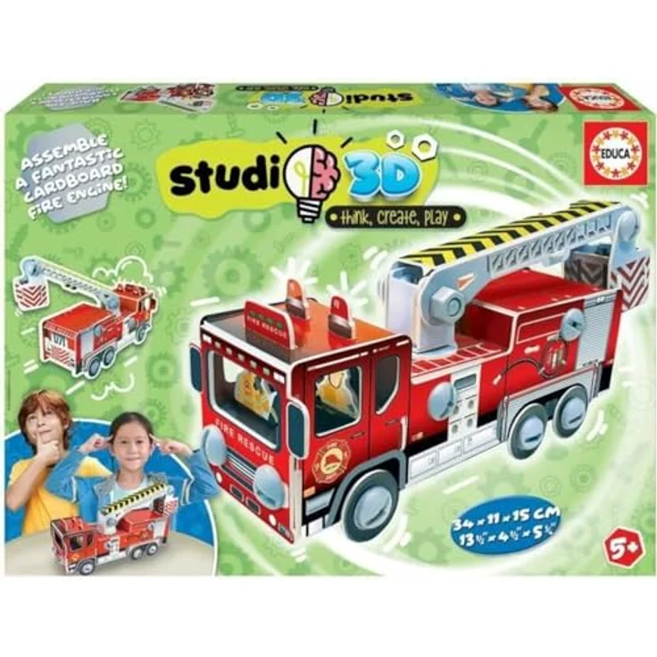 Educa 19186, Studio 3D Feuerwehr Bausatz, 21 Kartonteile mit Schrauben und Muttern, geeignet für Kinder ab 5 Jahren – Bild 1