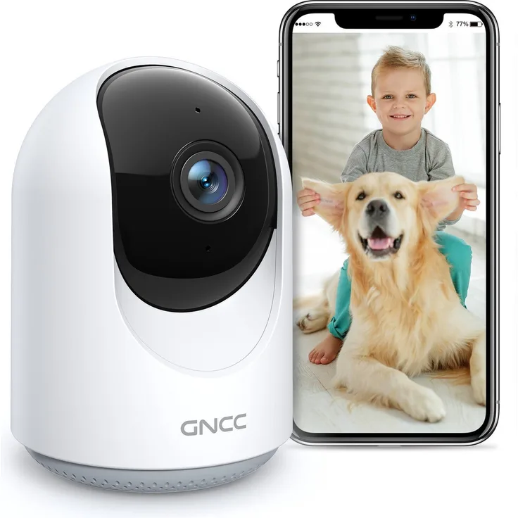 GNCC Babyphone mit Kamera, WLAN Überwachungskamera Innen mit APP 2.4G, 1-tlg., 1080P HD Clear View & Weitwinkel, Horizontale 360° Abdeckung, Super-IR-Nachtsicht, Zwei-Wege-Audio, Alexa/Google Home kompatibel.