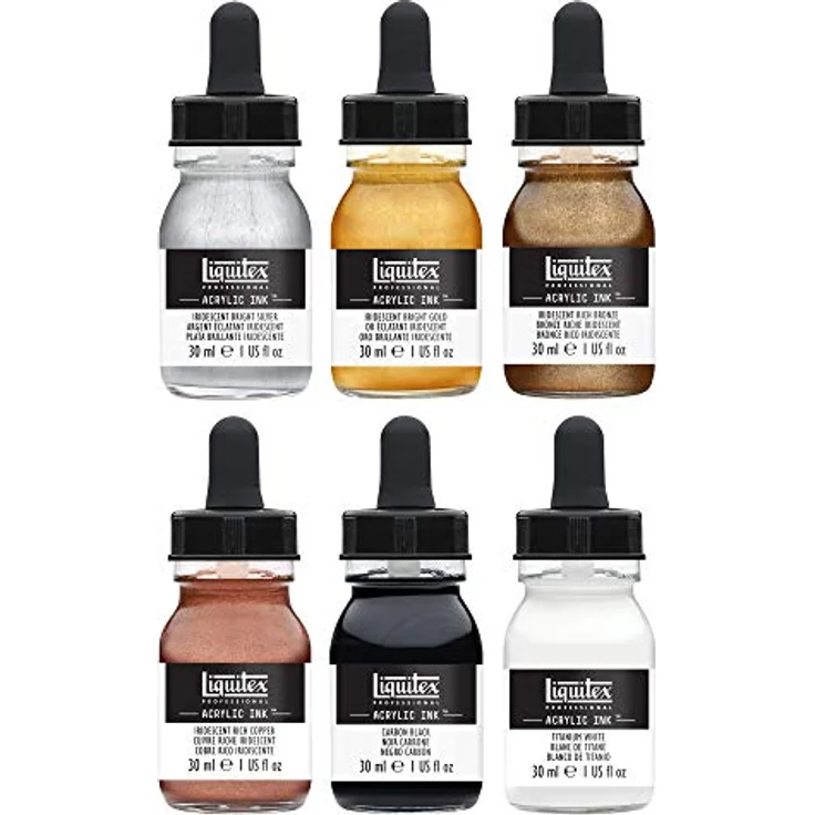Liquitex Professional Acrylfarben Ink Set, 6 hochpigmentierte Farben a 30 ml, metallische Tusche – Bild 2