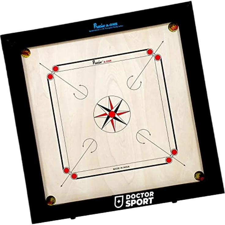 DOCTOR SPORT Carrom international Turnier Brett - A-One - 8mm Naturel Birch A Grade Holz Spielbrett - 12 kgs - 74x74 cm - Outer 83x83 cm, World Champion Supplier, Official Turnier Steinen