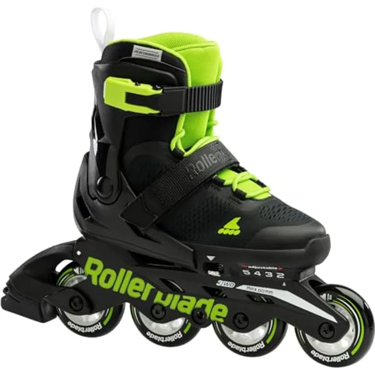 Rollerblade Microblade Inline Skates Nero/Verde 17.5, Bequeme Passform mit einfachem Verschlusssystem