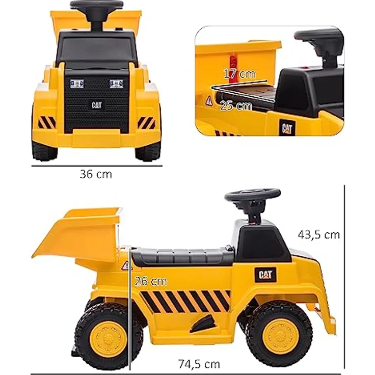HOMCOM Elektro Kindertraktor, Spielfahrzeug mit kippbarer Ladefläche, Hupe, Aufsitztraktor, max. 3 km/h, für Kinder 1,5 bis 3 Jahre, Gelb – Bild 5