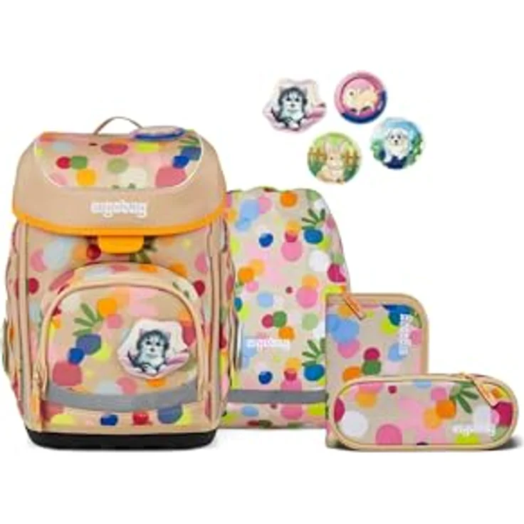 ergobag cubo Set, ergonomischer Schulranzen 5-teilig für 1. Klasse, höhenverstellbar, mit Sportbeutel und gefülltem Federmäppchen, recycelte PET-Flaschen – Bild 1