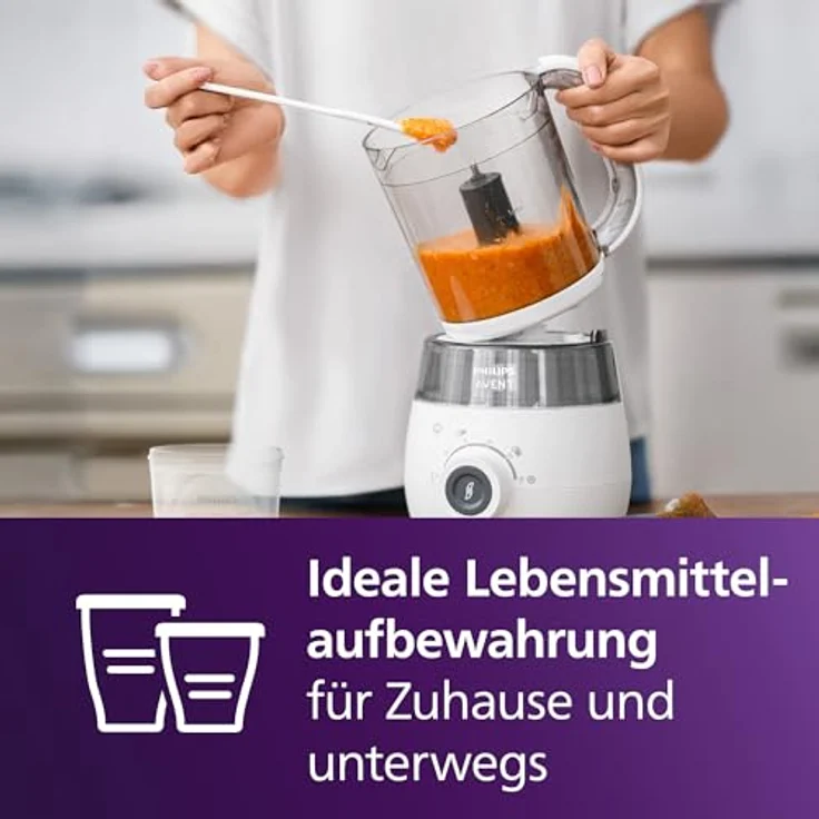Philips Babynahrungszubereiter SCF883/20, 4-in-1 Dampfgarer und Mixer mit 10 Bechern, 400 W, weiß – Bild 7
