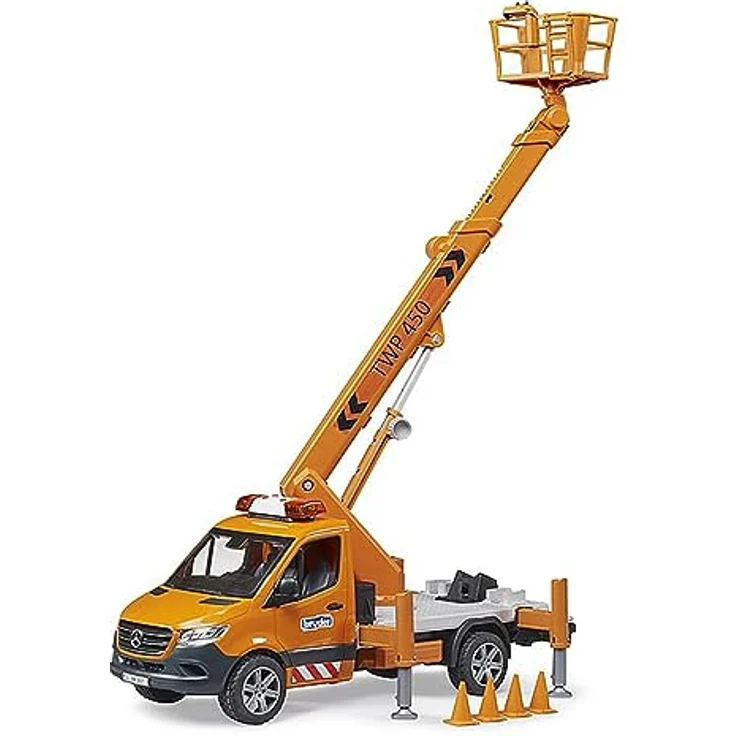 bruder 02679 - MB Sprinter mit Arbeitsbühne und Light & Sound Modul - 1:16 Baustellenfahrzeuge, Transporter, LKW, Bauarbeiter, Spielzeug ab 4 Jahre – Bild 2