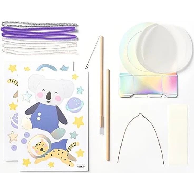 folia 94205 - Laterne Bastelset SPACE SAFARI, ca. 10 x 23 x 33 cm - Bastelmaterial für eine Laterne, gestaltbar als Koala oder Tiger – Bild 2